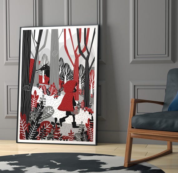 Red Riding Hood Wall Art Poster For Kids Room Fairytale Illustration Storybook Art Print Forest Poster Nursery Decor Instand