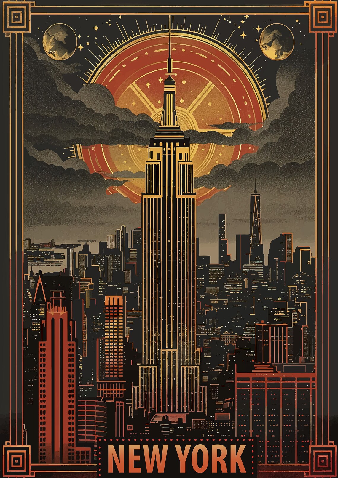 New York Empire State Building Art Deco Night Skyline Poster