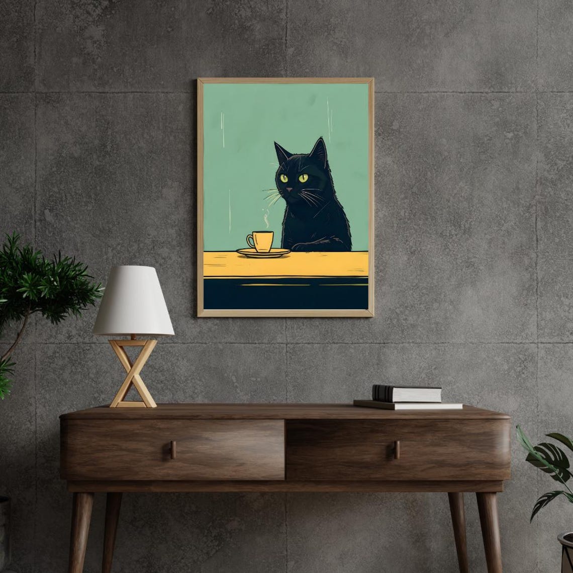 Cat With Coffee - Modern Retro Poster Print - Image 3