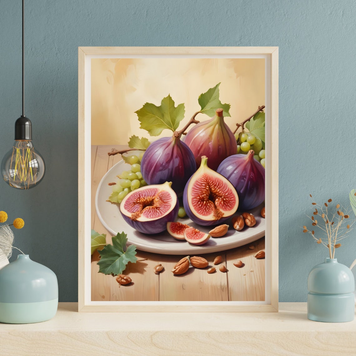 Kitchen Decor Wall Art Blue Grapes And Sliced Figs On Plate Wall Art Home Wall Art Grapes Wall Art - Image 2