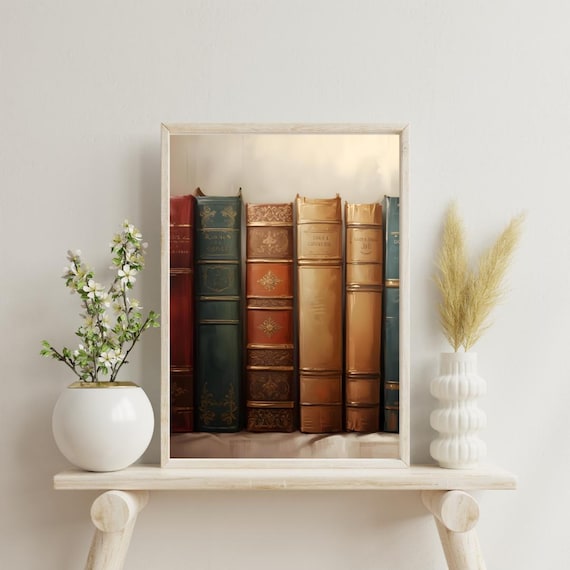 Vintage Leather Book Spines Library Shelf Still Life Study Poster