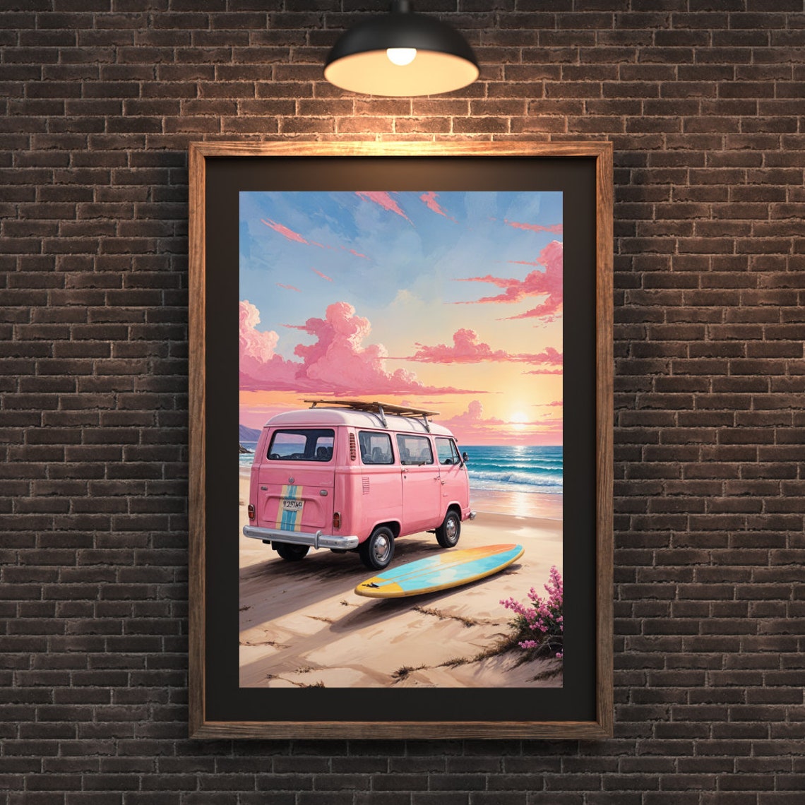 Retro Van Print Pink Van Wall Art Pink Beach Poster Beach Pink Print California Pink Print Surf Van Photo Large Wall Art Art - Image 3
