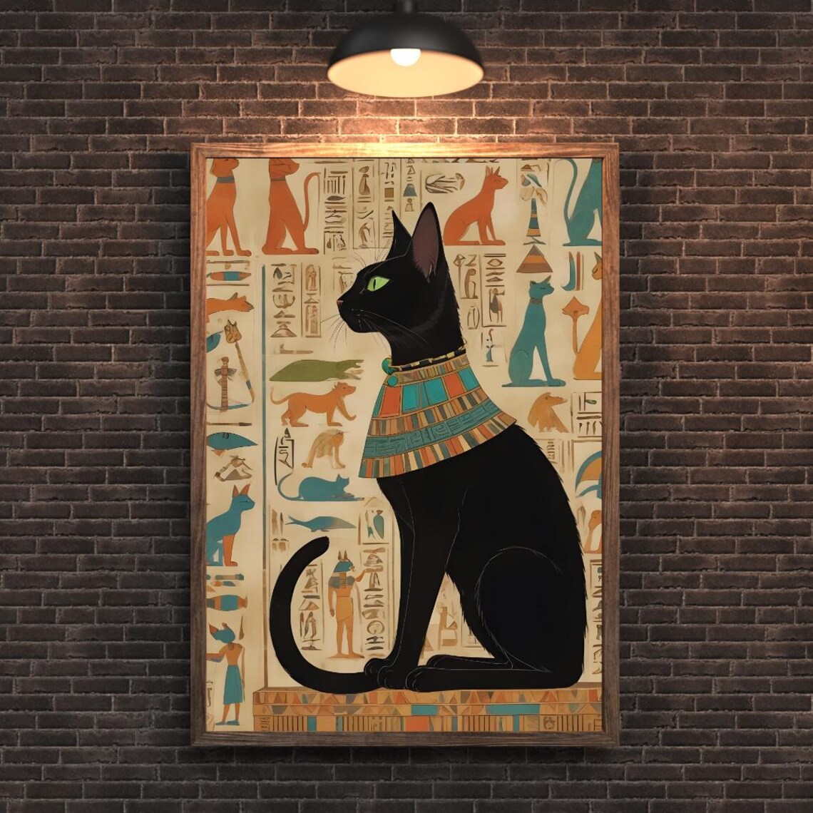 Ancient Egyptian Black Cat with Gold Collar Hieroglyphic Art Poster - Image 4