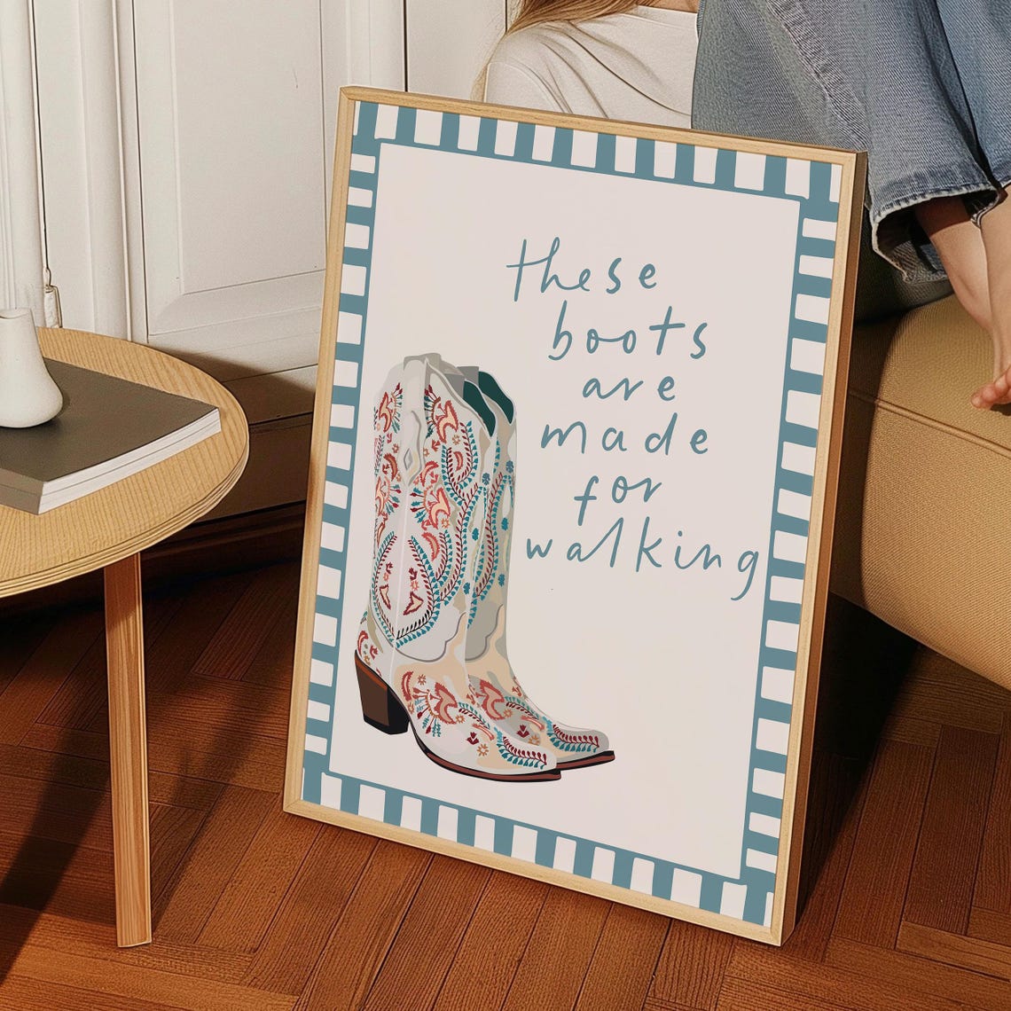 These Boots Are Made For Walking White Floral Cowboy Boots Poster - Image 3