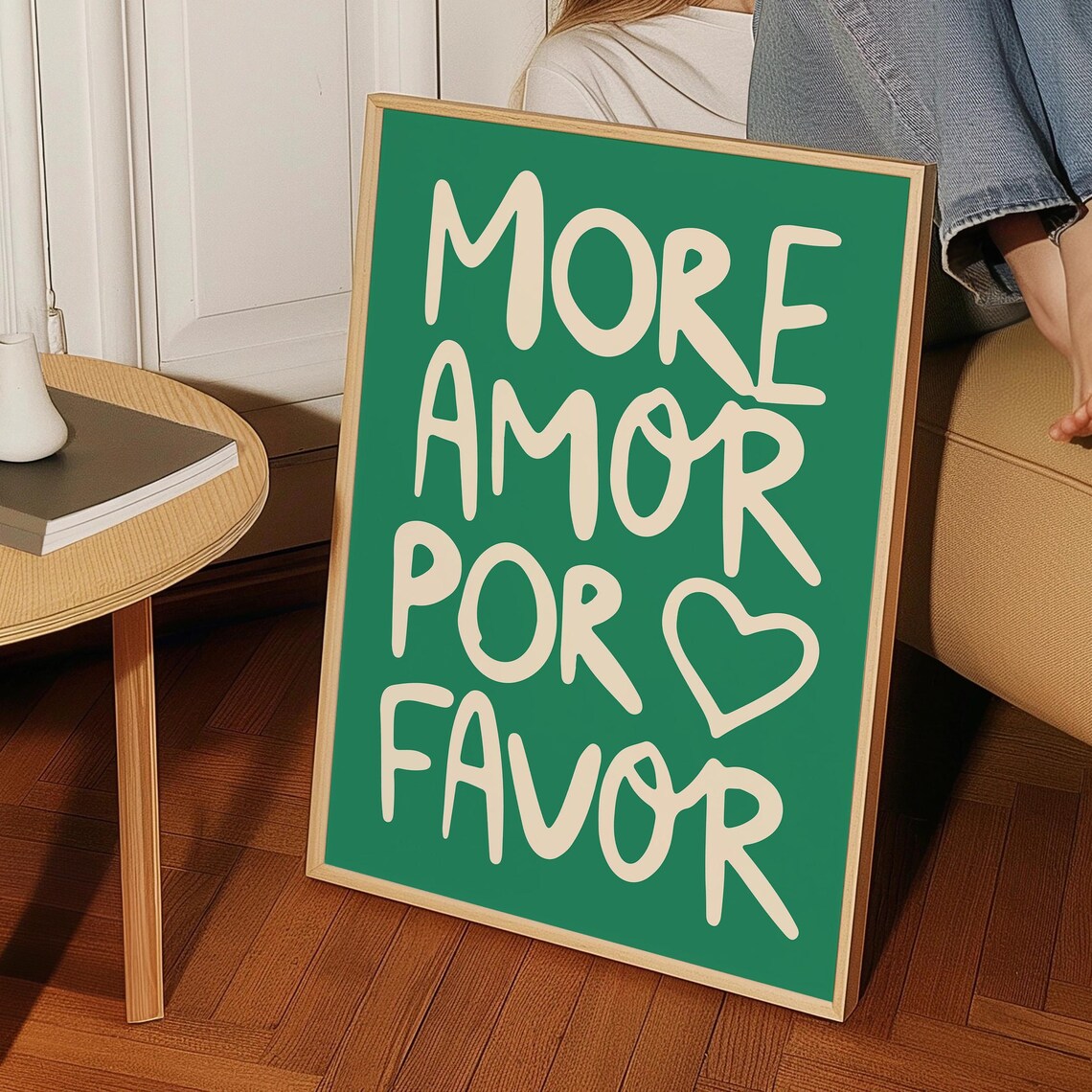 More Amor Por Favor Green Love Quote Retro Heart Wall Art Print - Image 3