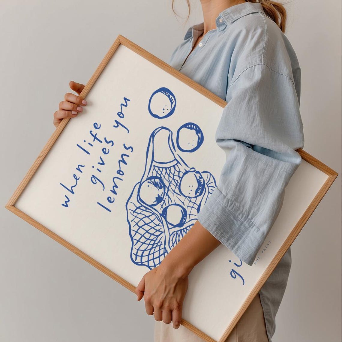 When Life Gives You Lemons Make Gin Tonic Blue Line Art Kitchen Print - Image 5