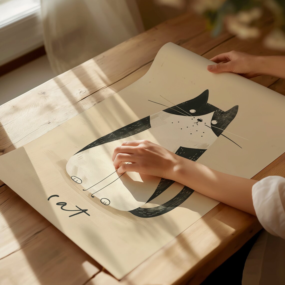 Black White Cat Nursery Print Cute Kitten Illustration Kids Room Decor Art - Image 2