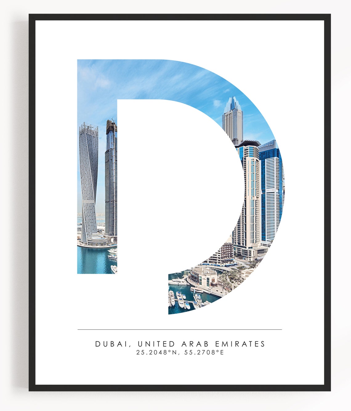 Dubai UAE Marina Skyline Letter D Coordinates Minimal Travel Poster - Image 3