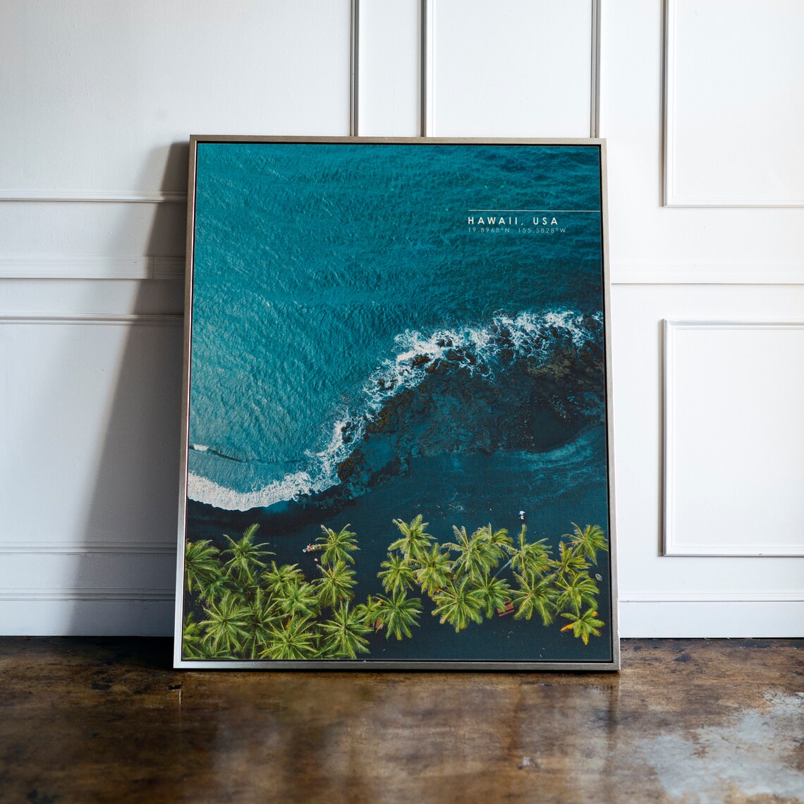 Hawaii Coordinates Travel Poster, Beach Wall Art