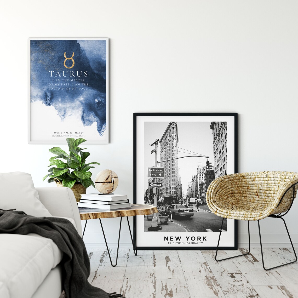 Taurus Zodiac Gold Symbol Blue Watercolor Motivational Quote Wall Print - Image 4