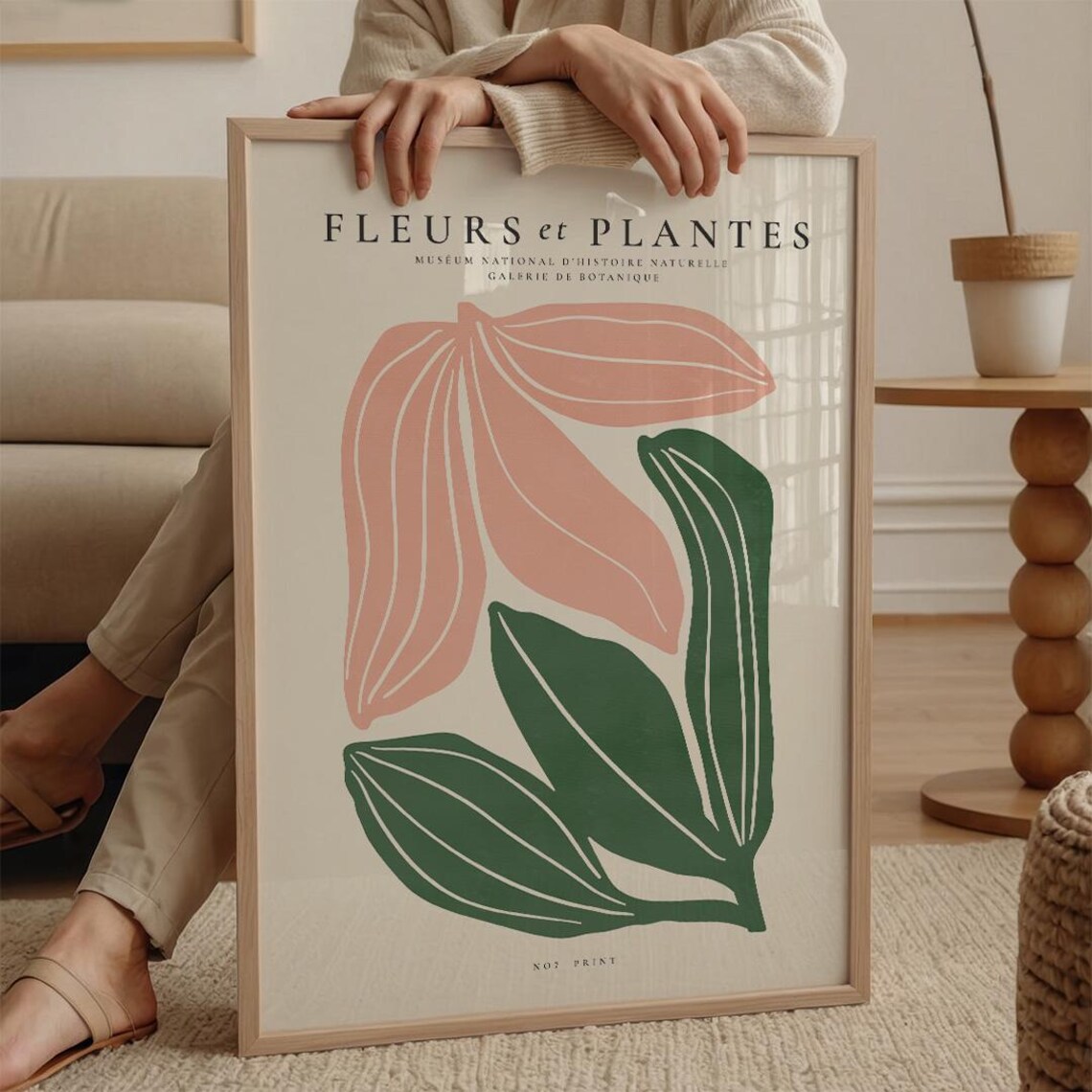 Fleurs et Plantes French Botanical Pink Green Leaves Wall Art Print - Image 5