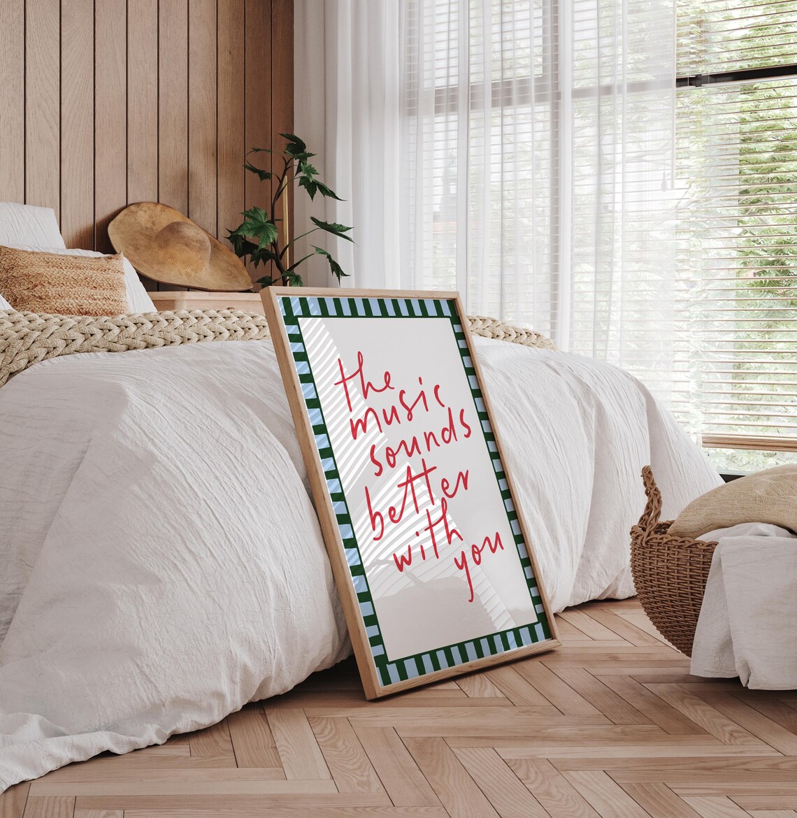 The Music Sounds Better With You Red Script Lyric Love Quote Wall Poster - Image 3