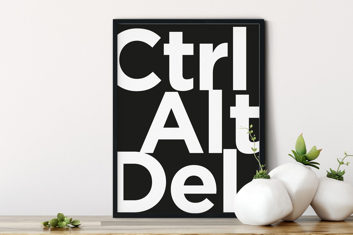 Ctrl Alt Del Bold Black White Typography Nerd Geek Office Wall Poster