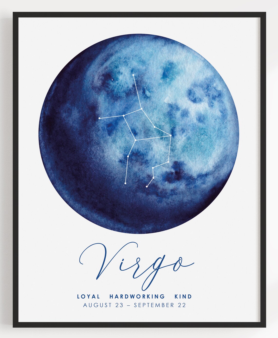 Virgo Zodiac Constellation Blue Moon Watercolor Star Sign Wall Art - Image 3