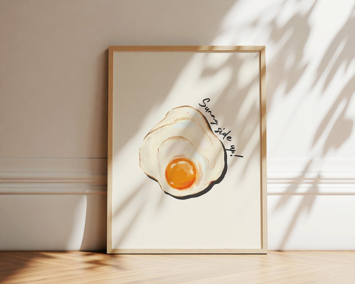 Sunny Side Up Fried Egg Kitchen Illustration Retro Food Wall Art Print