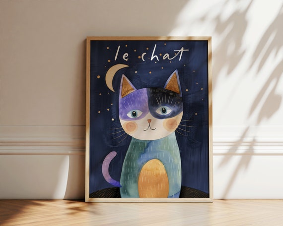 Cat Nursery Prints Le Chat Affiche Gato Room Poster Childrens Animal Print Nursery Wall Art Cute Animal Trendy Kids Room Decor