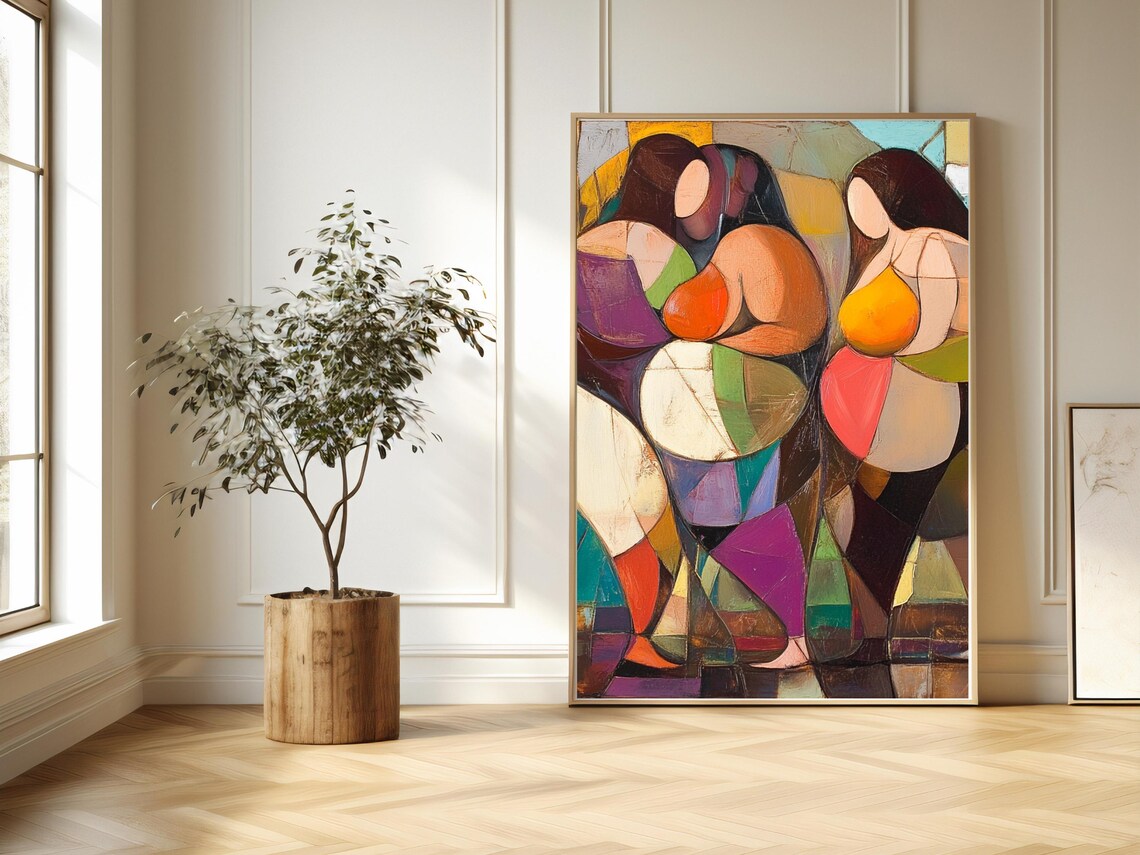 Abstract Cubist Curvy Women Colorful Geometric Body Art Poster