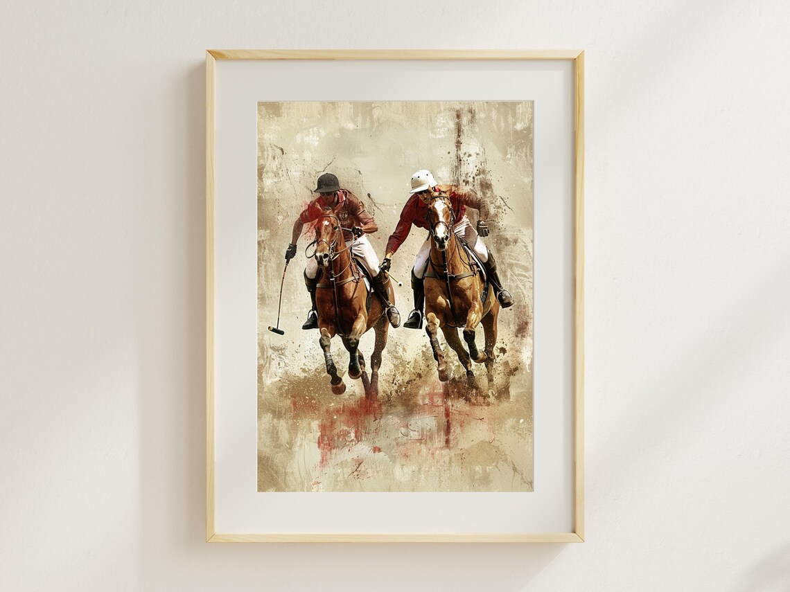Polo Match Duel Watercolor Galloping Horse Rider Sports Poster