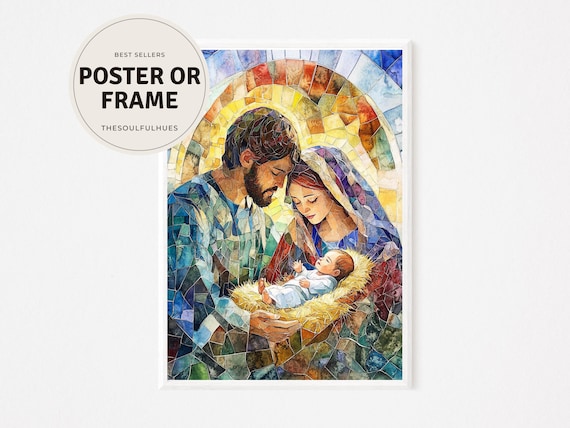 Holy Family Nativity Stained Glass Style Christmas Art Poster