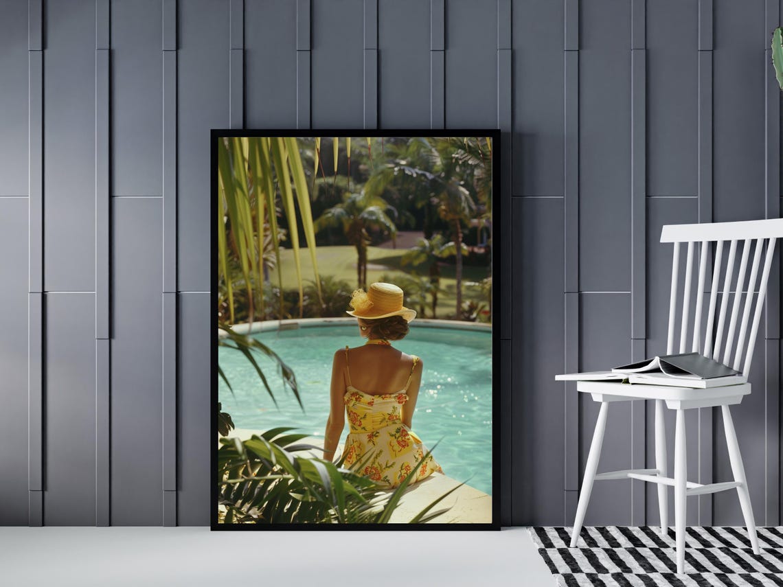 Yellow Sundress Poolside Retro Summer Tropical Glamour Poster