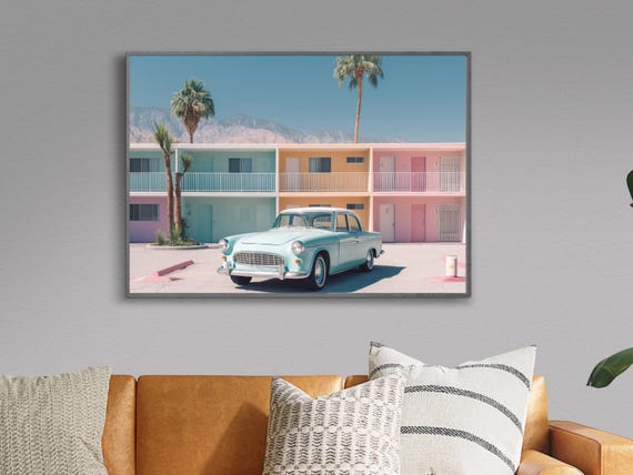 Palm Springs Wall Art Vintage Car Midcentury Modern Motel Print Retro Desert Decor
