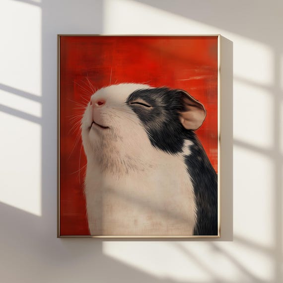 Ukiyoe Style Smiling Guinea Pig Portrait Japanese Ink Art Of Playful Cute Animal Print Unique Pet Lover Gift For Home Decor