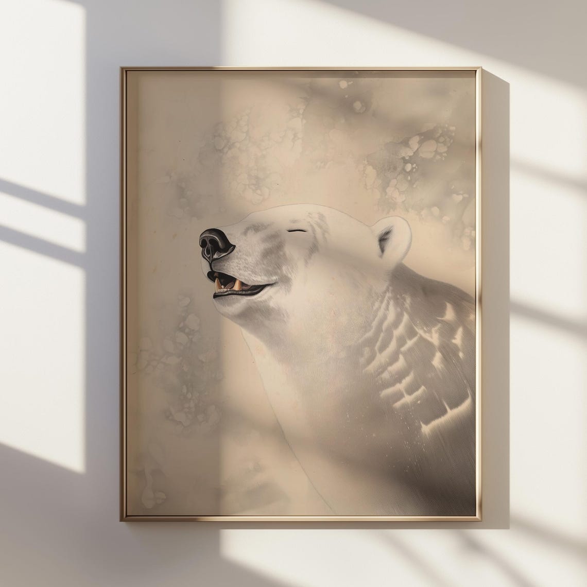 Smiling Polar Bear Arctic Snow Japanese Ink Style Art Poster