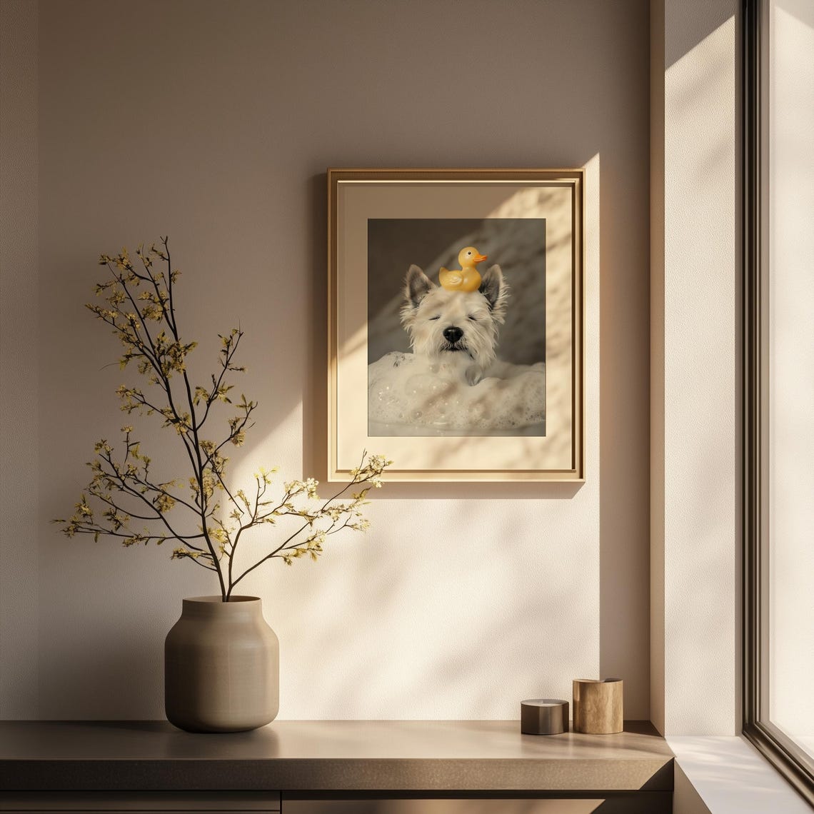 Westie Dog In Bubble Bath Funny Bathroom Wall Art West Highland White Terrier With Rubber Duck Spa Tub - Image 2