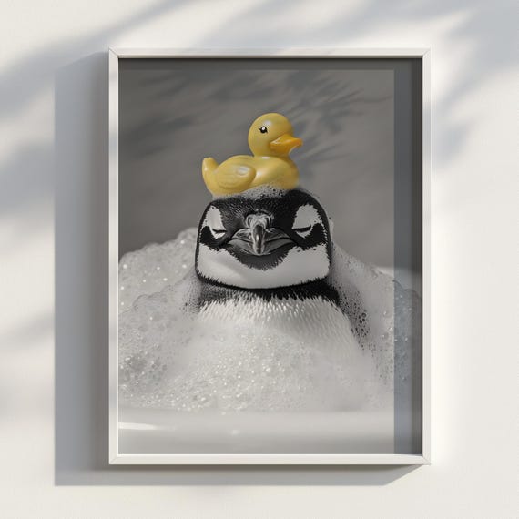Pristine Penguin Poster Bird Art Arctic Funny Bathroom Print Wall