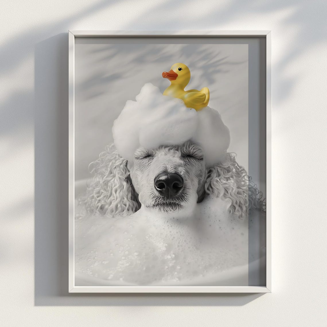Elegant Poodle Dog Bubble Bath With Rubber Duck Funny Pet Poster