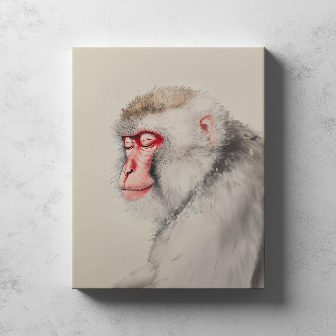 Japanese Macaque Snow Monkey Portrait Minimal Animal Art Poster - Image 2