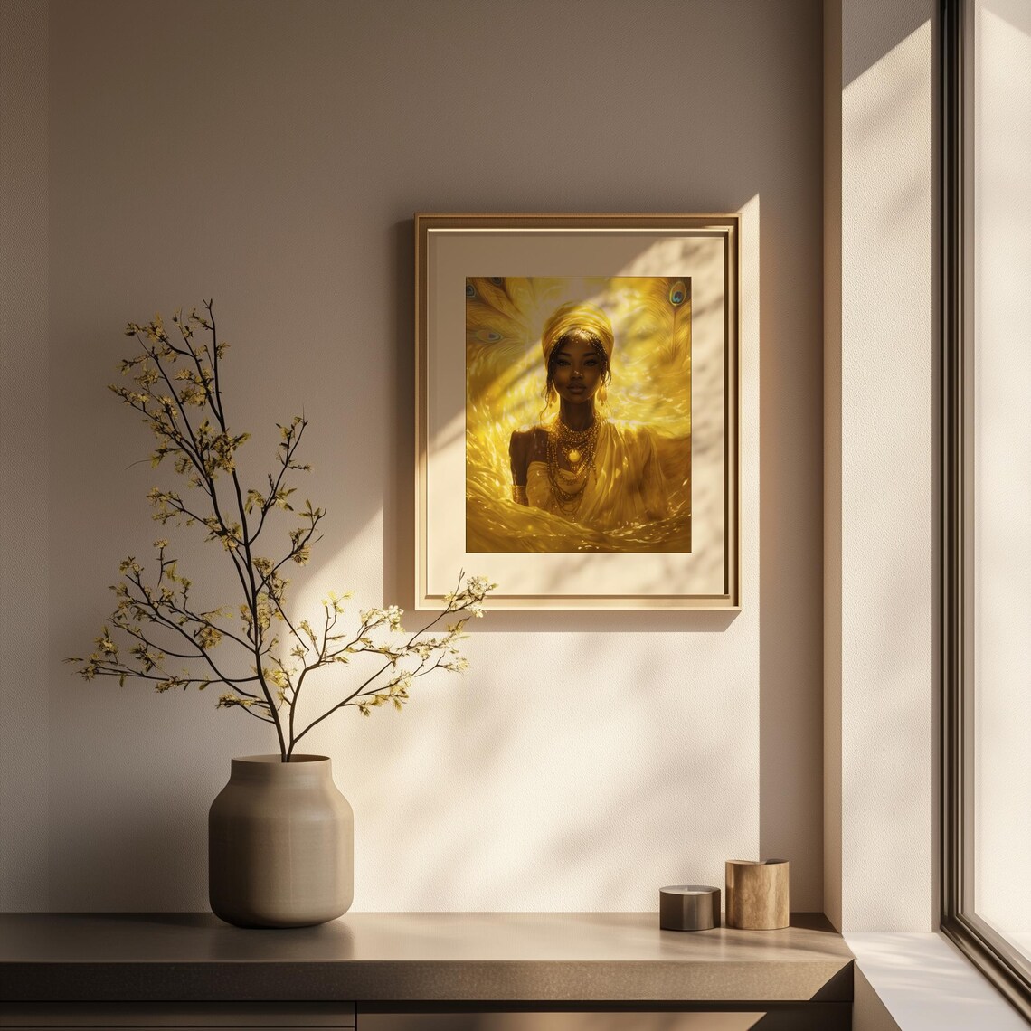 Oshun Golden Goddess of Love Yoruba Orisha Peacock Art Poster - Image 3