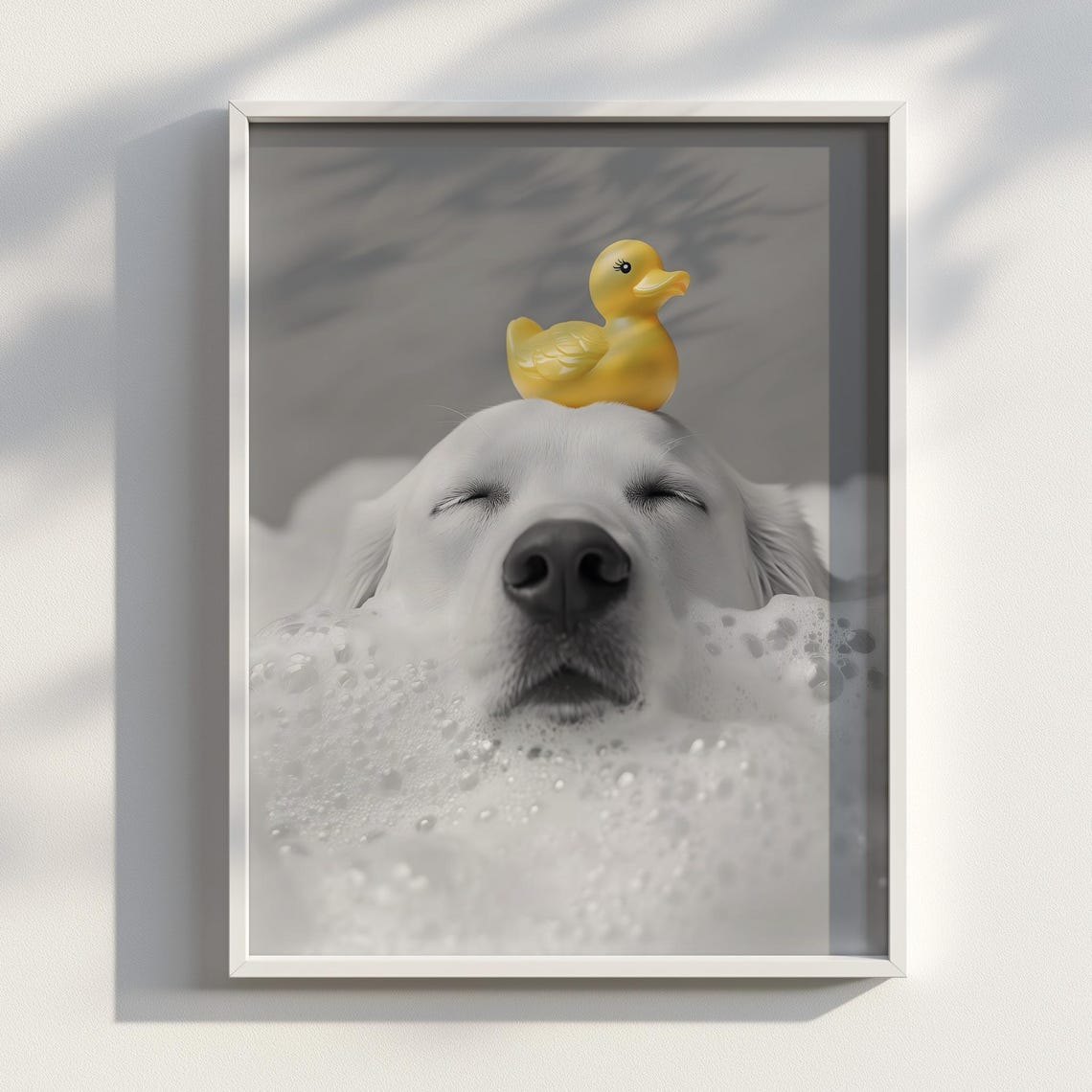 Labrador Bubble Bath Rubber Duck Black White Funny Dog Photo Poster