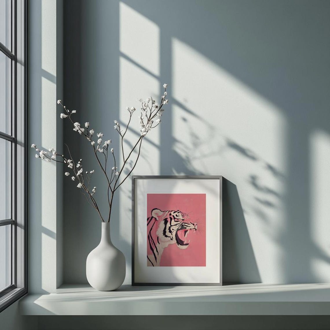 Bold Roaring Pink Tiger Japanese Pop Art Big Cat Animal Poster - Image 2