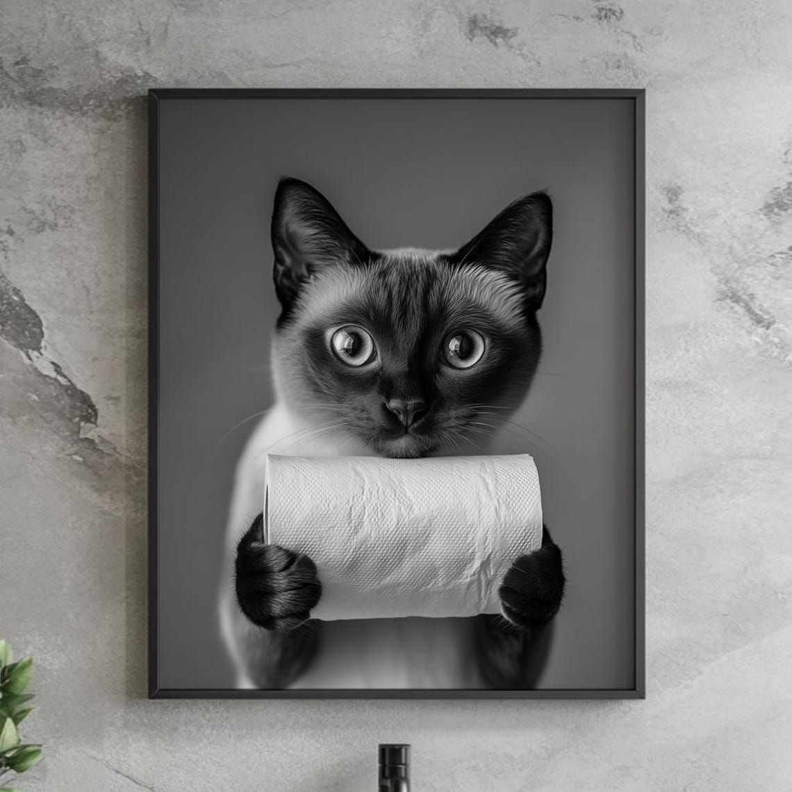 Funny Cat Toilet Paper Bathroom Decor Art Print