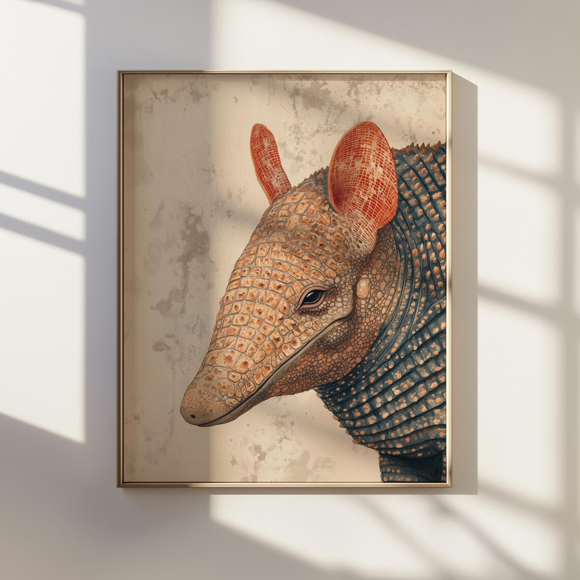 Armadillo Portrait Ornate Scales Japanese Ink Style Art Poster