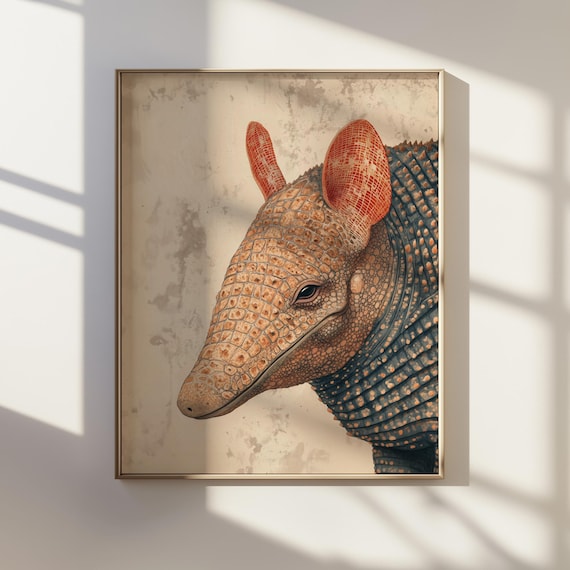 Armadillo Portrait Ornate Scales Japanese Ink Style Art Poster