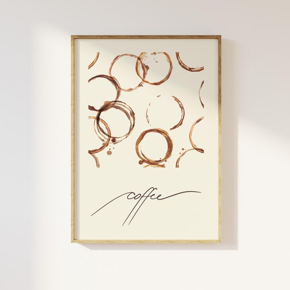 Coffee Stain Poster Coffee Wall Art Coffee One Line Art Modern Minimal Coffee Print Kitchen Wall Decor