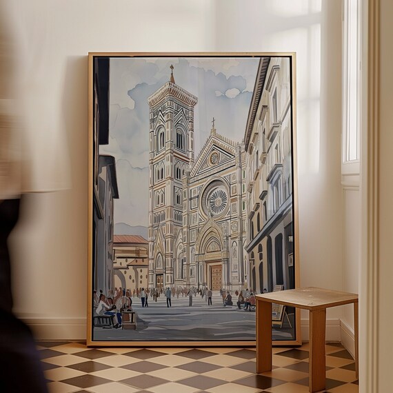 Florence Duomo Watercolor Travel Poster, Toscana Italy