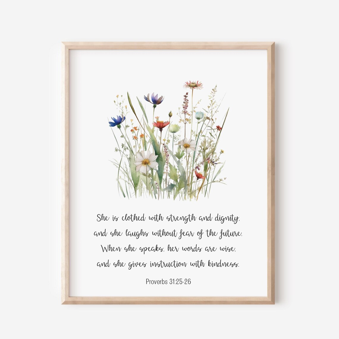 She Is Clothed With Strength and Dignity Proverbs 31:25-26 Floral Wall Art
