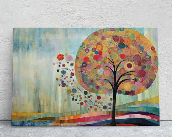 Tree Of Life Abstract Tree Art Tree Of Knowledge Modern Tree Art Bold Decor Bright Color Blossom Tree Large Wall Art Colored Forest