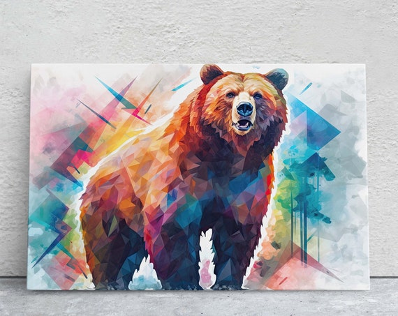 Geometric Bear On Graffiti Bear Brown Bear Art Grizzly Print Nature Decor Contemporary Art Modern Animal Colorful Animal