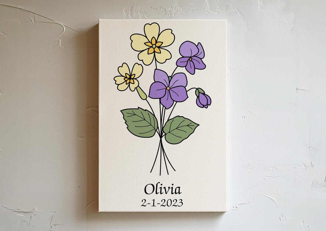 Personalized February Birth Flower Primrose Violet Botanical Poster