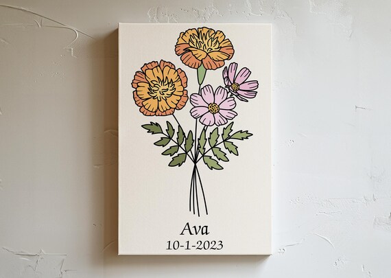 Personalized October Birth Flower Marigold Cosmos Botanical Art Poster