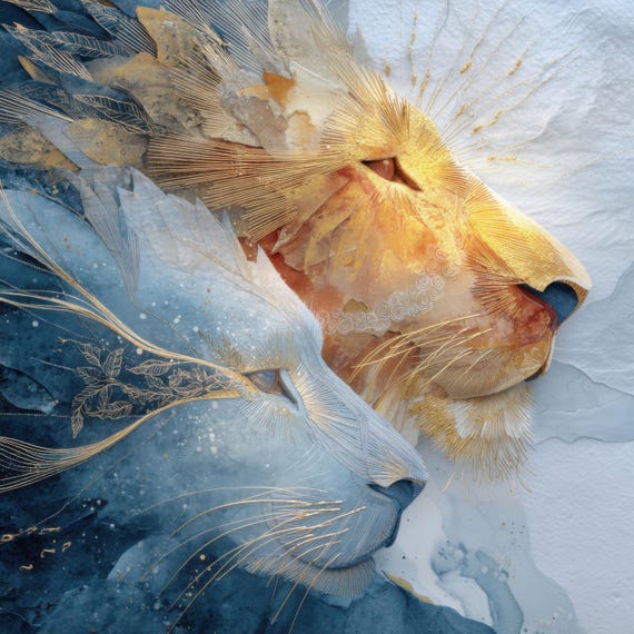 Sun And Moon Lions, Celestial Art Poster
