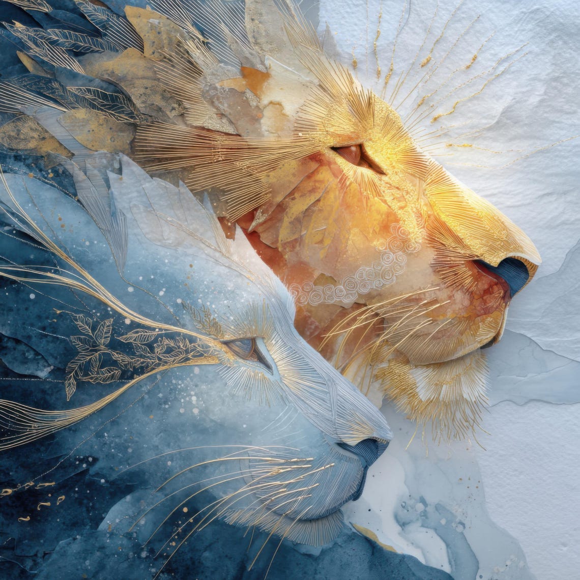 Sun And Moon Lions, Celestial Art Poster