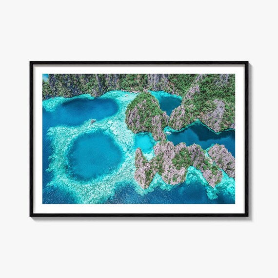 Philippines Turquoise Lagoon Limestone Islands Aerial Color Poster