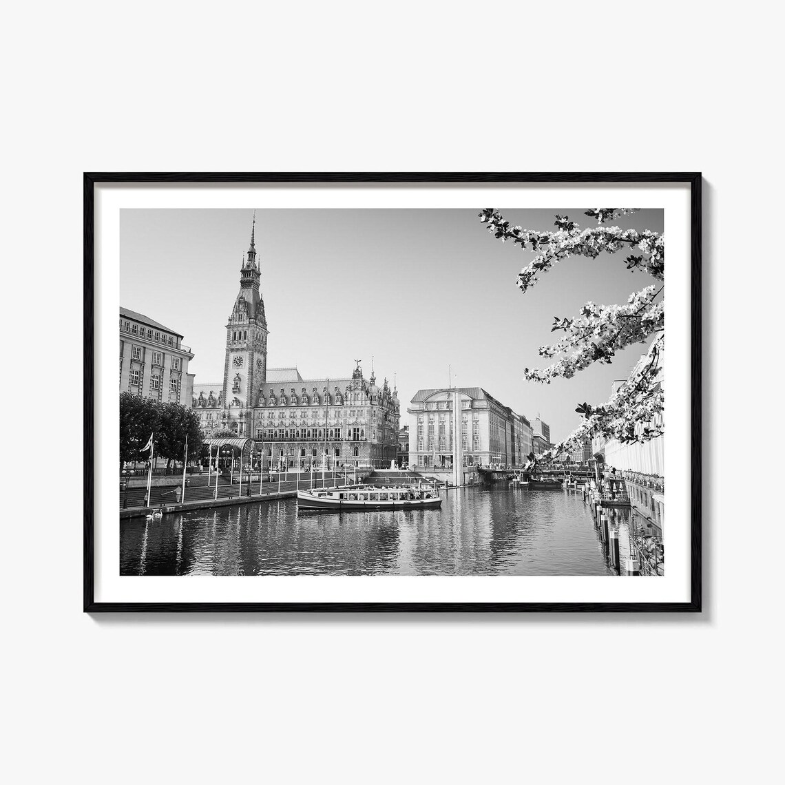 Hamburg Germany City Hall Alster Canal Spring Blossom Photo Poster