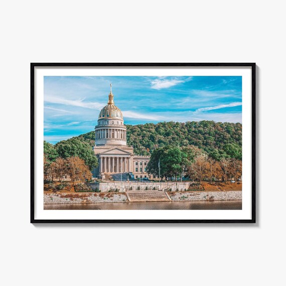 West Virginia State Capitol Charleston River Travel Photo Poster