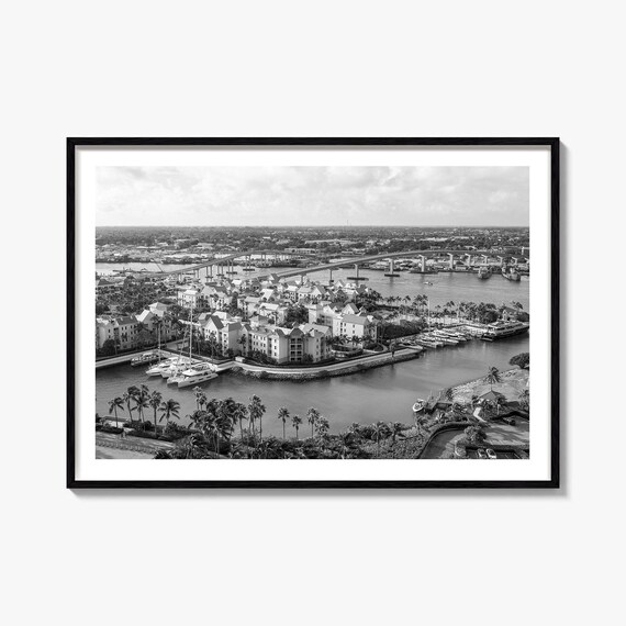 Nassau Bahamas Black White Marina Yacht Harbor Aerial Poster